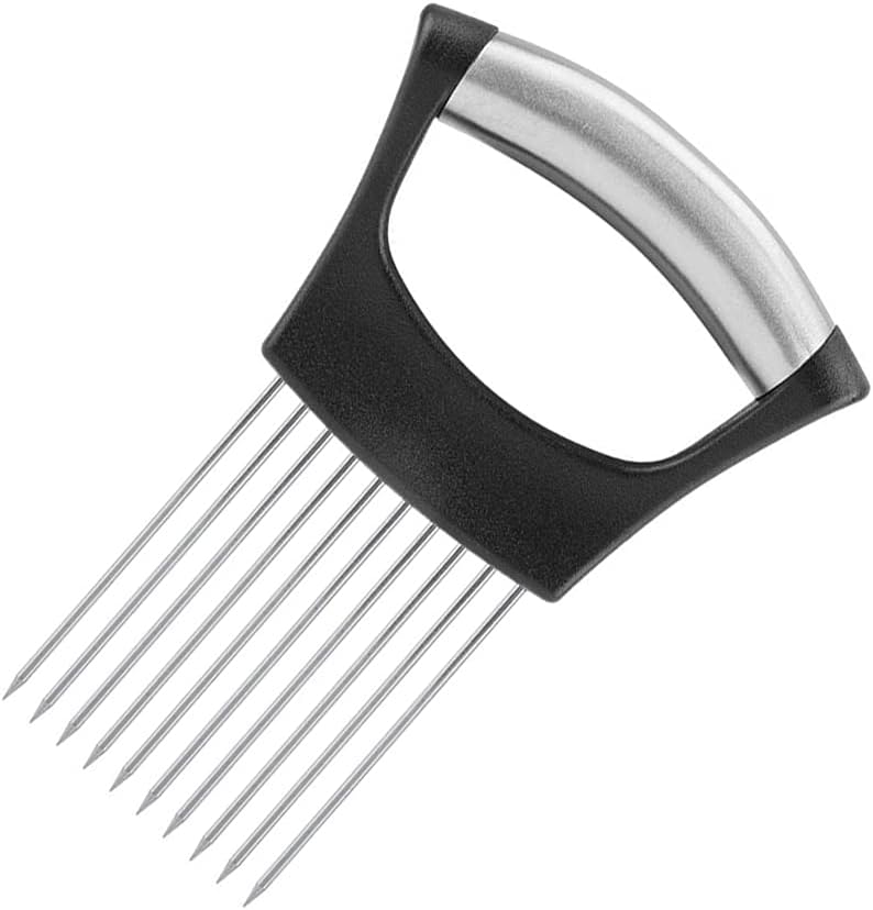 Hvanam Onion Cut Tomato Slicer Lemon Handy Kitchen Slicing Tool With 10 Even Prongs For Onion Lemon Potato Tomato Slices And Can Be Used To Assist In Cutting Fish, Meat Or Loosen Meat (Black) - Image 1